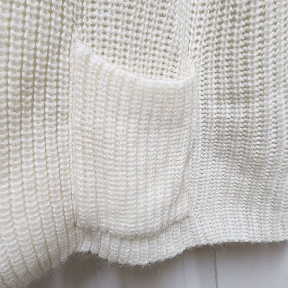 Littlewood & Green Sweater Women L Cream Cardigan Open Chunky Pocket Vtg Grandma - Picture 6 of 10